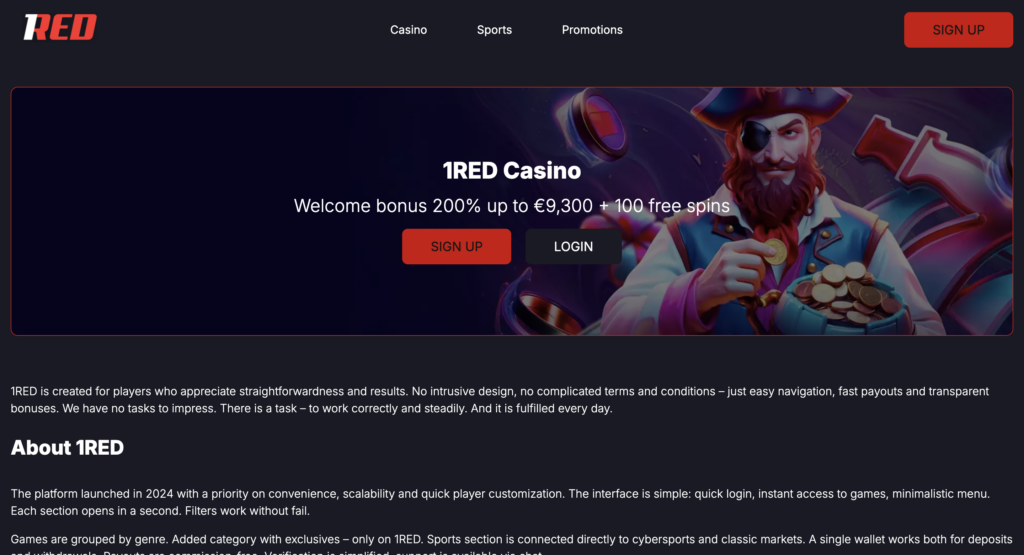 1RED Casino Welcome bonus